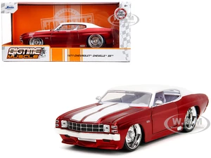 1971 Chevrolet Chevelle SS Candy Red with White Top White Stripes and White Interior "Bigtime Muscle" Series 1/24 Diecast Model Car by Jada