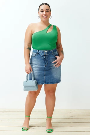 Trendyol Curve Blue Belted Mini Denim Skirt