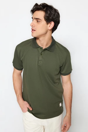 Trendyol Limited Edition Khaki Regular/Normal Fit Appliqué Gruba koszulka polo z golfem Pique