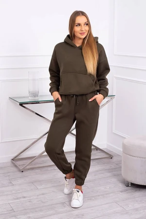 Insulated set with sweatshirt with tying at the bottom of khaki