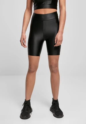 Women's Shiny Metallic High-Waisted Cycling Shorts Black