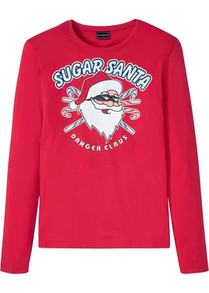 Tričko s dlhým rukávom, vianočný motív, Slim Fit