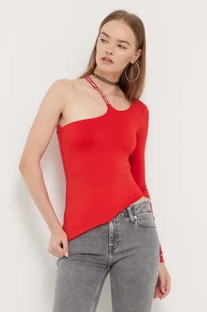 Tričko s dlhým rukávom Tommy Jeans dámsky,červená farba,DW0DW16502