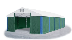 Garážový stan 5x10x3m střecha PVC 560g/m2 boky PVC 500g/m2 konstrukce ZIMA Zelená Bílá Modré,Garážový stan 5x10x3m střecha PVC 560g/m2 boky PVC 500g/m