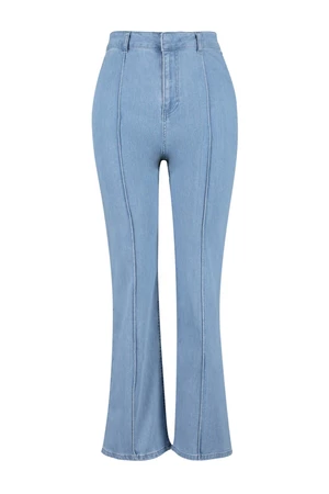Trendyol Curve Blue High Waist Ribbed Wide-Cut Jeans
