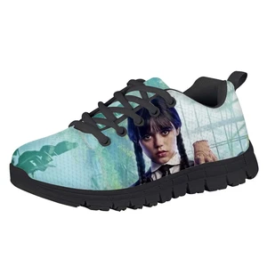 Wednesday Addams 3D Design Running Sneakers for Children Primary School Students Black Sole Wear-resisting Sports Shoes Fashion