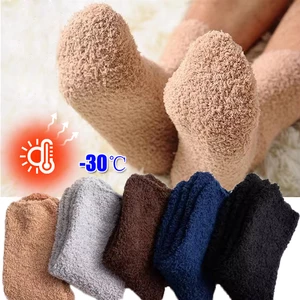 Winter Men's Half Fleece Socks Thermal Coral Fleece Pure Color Warm Thicken Soft Mid-tube Floor Home Sleep Socks for Women