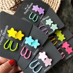 2Pcs/set Kids Star Floral Heart Hair Rope Tie for Baby Girls Fluorescence Elastic Weaving Hair Bands Kawaii Headwear Accessories