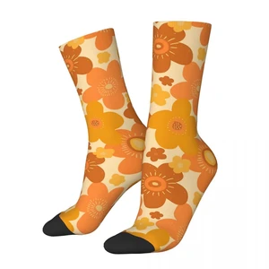 Men's Socks Groovy 70s Retro Vintage Pattern Retro Harajuku Floral Flowers Hip Hop Novelty Seamless Crew Crazy Sock Gift Printed