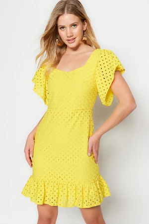 Trendyol Yellow Skirt Frilly Woven Brode Back Detail Mini Woven Dress