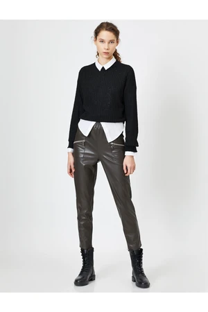 Koton Women's Brown Cigarette Trousers