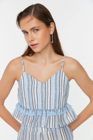 Trendyol Striped Tassel Detailed Beach Blouse-Beach Shorts Set