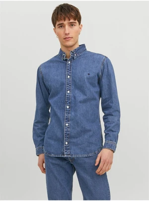 Blue Mens Denim Shirt Jack & Jones Felix - Men