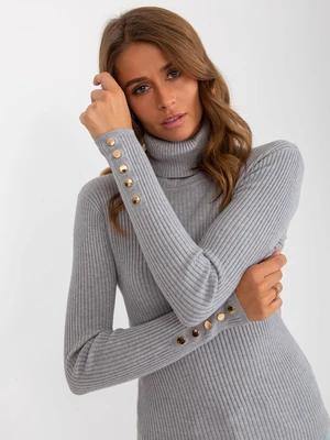 Grey ribbed sweater with turtleneck