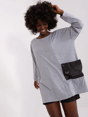 Grey Women's Oversize Blouse with 3/4 Sleeves