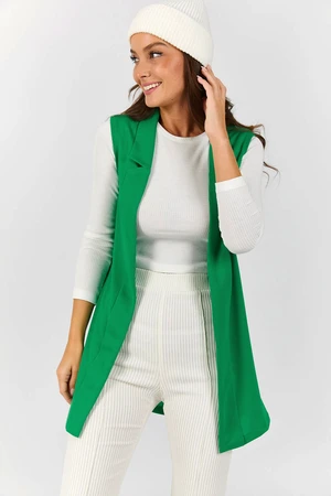 armonika Women's Green Collar Long Vest