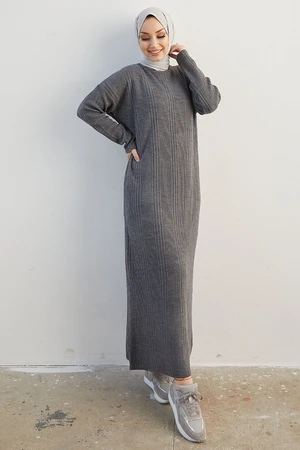 InStyle Arissa Turtleneck Long Knitwear Dress - Gray