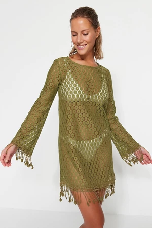 Trendyol Khaki Mini Knitted Tasseled Beach Dress