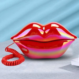 Novel Landline Telephone Red Lips Corded Phone Colorful Electroplating Phone With Re-dial Function For Hotel
