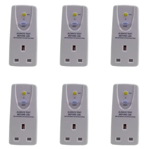 6X UK Plug 13A Gfci Leakage Protection Plug Rcd Socket Home Circuit Breaker Cutout Power Trip Switch- UK Plug