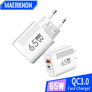 USB C GaN Charger 65W Quick Charge3.0 Phone Adapter Fast Charging For iPhone 14 Samsung Xiaomi Dual Ports PD Type-C Wall Charger