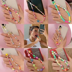 New Fashion Colorful Polymer Clay Fruit Mobile Phone Chains For Women Lanyard Bead Chain Jewelry Cell Phone Case Hanging Cord