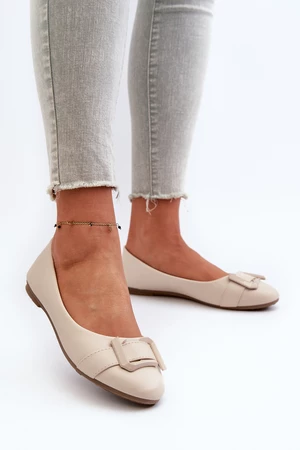 Light beige eco leather ballerinas with belt and Cadwenla embellishment