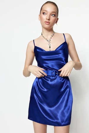 Trendyol Sax páskované tkané saténové elegantní večerní šaty
