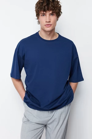 Trendyol Navy Blue Basic 100% Cotton Crew Neck Oversize/Wide-Fit T-Shirt