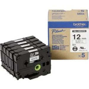 Páska do štítkovače Brother HGe-231 (HGe231V5), 12 mm, HGe, HG, 8 m, černá/bílá, 5 ks