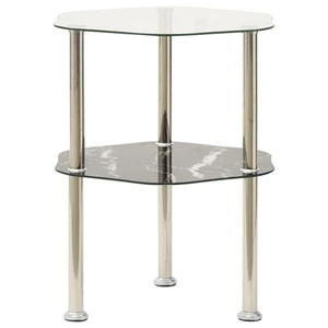 2-Tier Side Table Tempered Glass End Table with Stainless Steel Tube as Telephone Stand, Sofa Table