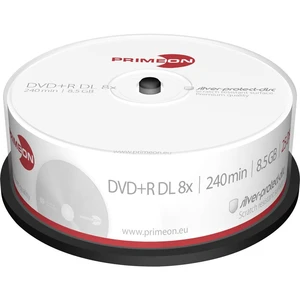 Primeon 2761251 DVD+R DL 8.5 GB 25 ks vreteno strieborný matný povrch
