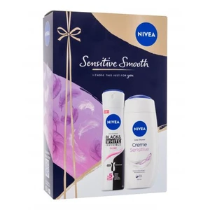 Nivea Sensitive Smooth darčeková kazeta sprchovací gél Creme Sensitive 250 ml + antiperspirant Black & White Invisible Clear 150 ml poškodená krabička
