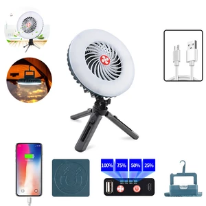 2-in-1 Tent Fan Light Magnetic 2 Modes Camping Light 3 Modes Hanging Hook Cooling Fan Emergency Power Bank for Hiking Tr