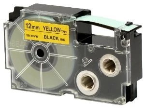 Casio XR-12YW1, 12mm x 8m, černý tisk/žlutý podklad, originální páska