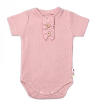 Baby Nellys Kojenecké žebrované body s knoflíčky kr. rukáv, Girl - pudrové, vel. 68 (3-6m)