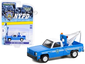 1987 GMC Sierra K2500 Tow Truck with Drop in Tow Hook Blue with White Top "New York City Police Dept" (NYPD) "Hobby Exclusive" 1/64 Diecast Model Car