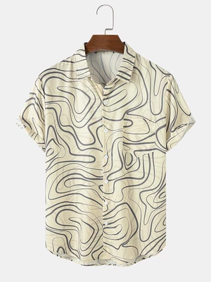 Mens Marble Print Button Up Short Sleeve Shirts With Pocket