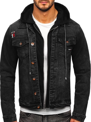 Černá pánská džínová bunda s kapucí Bolf RC61137W1
