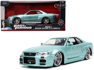 Brians Nissan Skyline GT-R (BNR34) RHD (Right Hand Drive) Turquoise Metallic "Fast &amp; Furious" Movie 1/24 Diecast Model Car by Jada