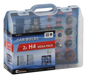 COMPASS Autožárovky servisní box MEGA 12V H4 + H4 + pojistky