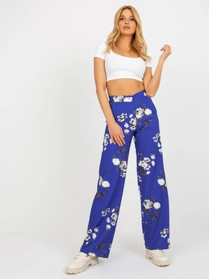 Cobalt Blue Wide Fabric Flowered Trousers