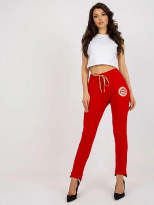 Red women's sweatpants with print