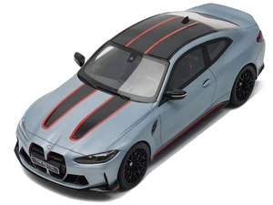 2022 BMW M4 CSL Gray Metallic with Black and Red Stripes and Black Top 1/18 Model Car by GT Spirit