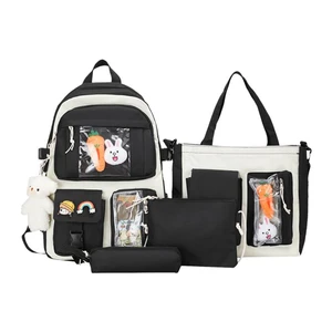 Girls School Backpack 4-pcs Girls School Backpack Large Capacity Schoolbag With Kawaii Pin And Accessories Student Travel Bag