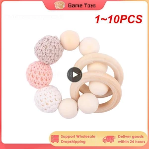 1~10PCS Baby Pacifier Clip Wooden Teethers Bracelet Set Silicone Beads Babies Soothe Nipple Teething Toys Anti-lost Chain
