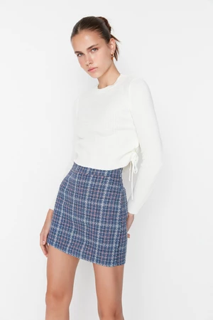 Trendyol Indigo Checked Tweed Fabric Mini Woven Skirt