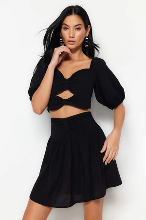 Trendyol Black Weave Cut Out/Window Blouse and Skirt Set