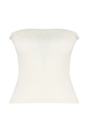 Trendyol Stone Corded Strapless Collar Woven Garnished Body Fitted Cotton Flexible Crop Knitted Blouse