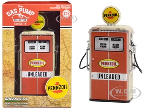 1954 Tokheim 350 Twin Gas Pump "Pennzoil Unleaded" Orange and Beige (Weathered) "Vintage Gas Pumps" Series 14 1/18 Diecast Replica by Greenlight